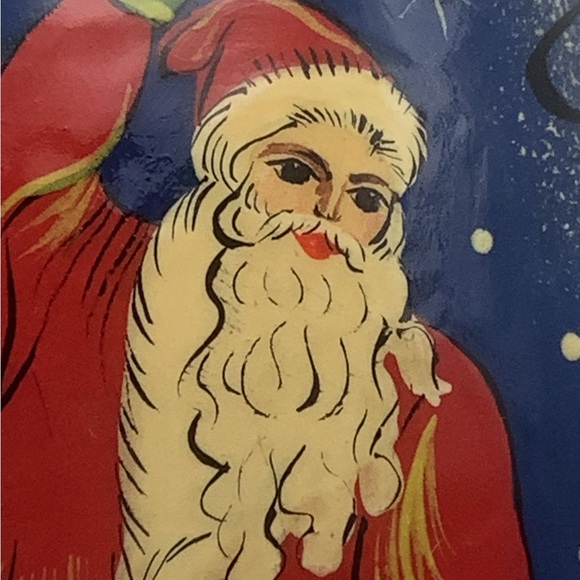 Vintage Hand Painted 5 1/2” Christmas Egg Featuring Santa and Horse Drawn Sled - Picture 4 of 13